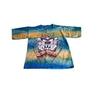 Vintage 90s 1996 Kids M Looney Tunes Cartoon Taz Shirt Tye Dye